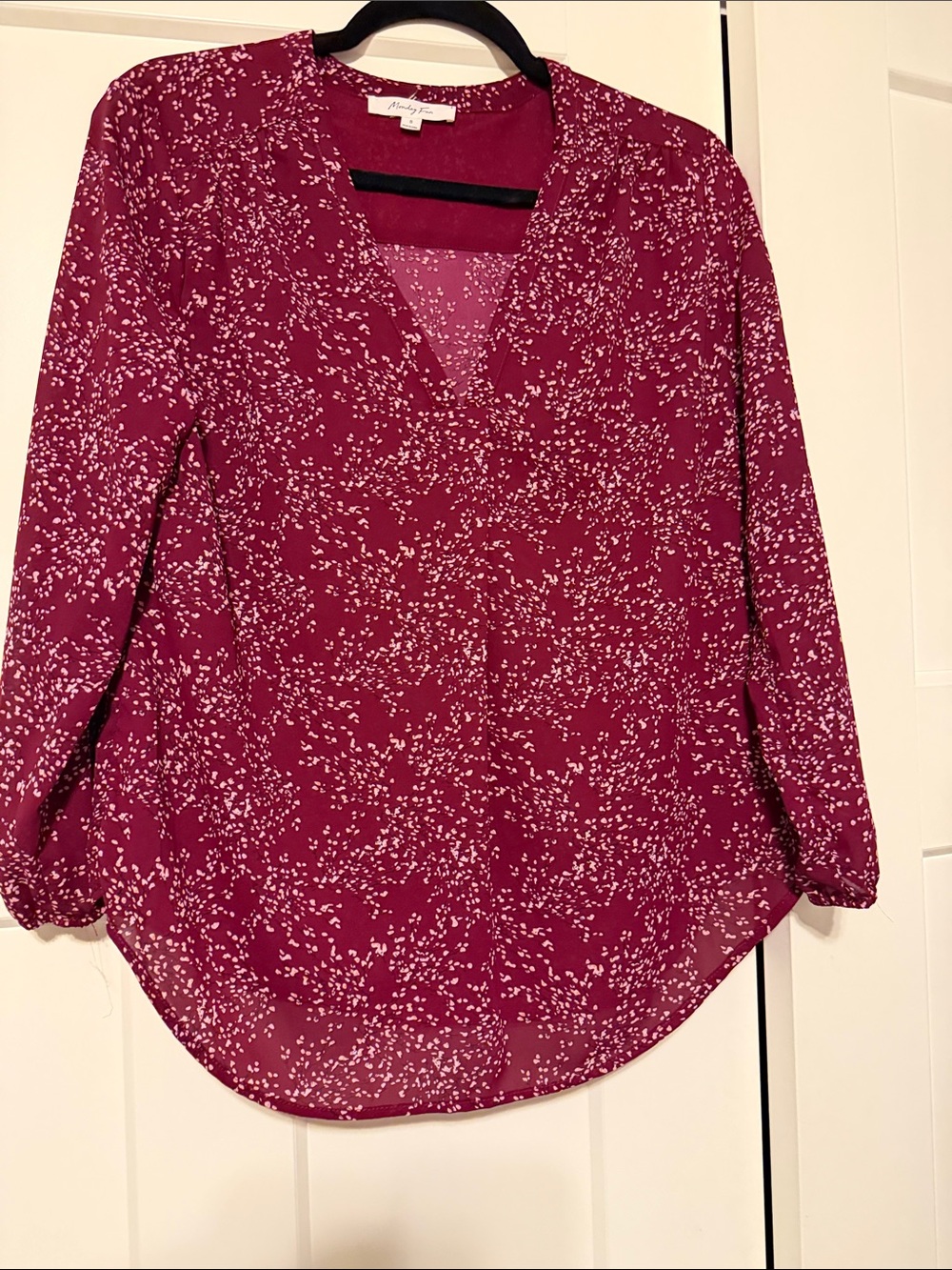Maggy London Raspberry Print V-Neck Long-Sleeve Blouse